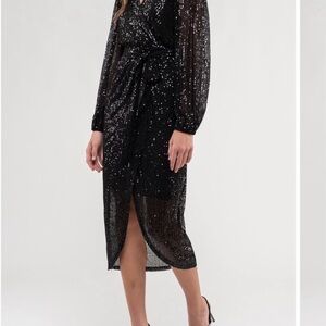 Glamorous Long Sleeve Black Sequin Dress